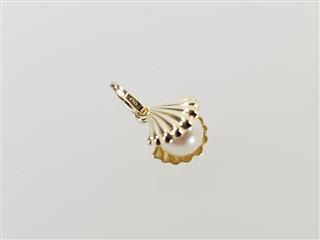 14K Yellow Gold 6mm Round Pearl Clam Shell Pendant Charm